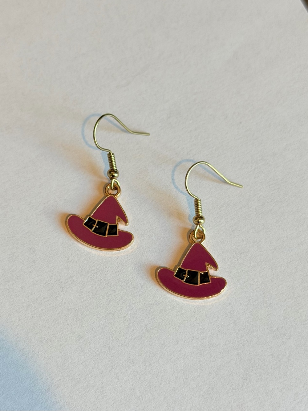3/$30 Pink Witch Hat Drop Earrings Handmade Halloween Jewelry